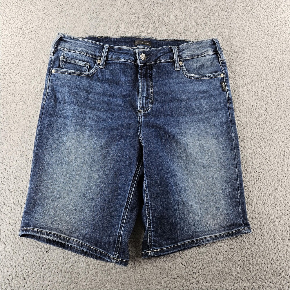 Silver Jeans Shorts Womens 33 Blue Elyse Bermuda Stretch Denim Distressed Casual